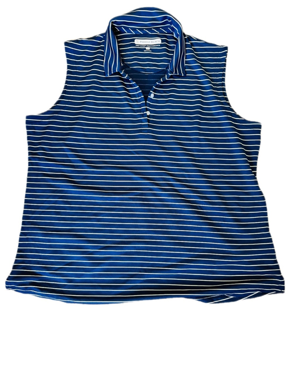 Pebble Beach Collared Sleeveless Top - Navy & White Stripes XL/XXL